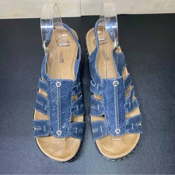 Clarks Lexi Marigold Sandals Blue Leather Women's Size 7.5 Shoes M Snakeskin - Picture 7 of 11